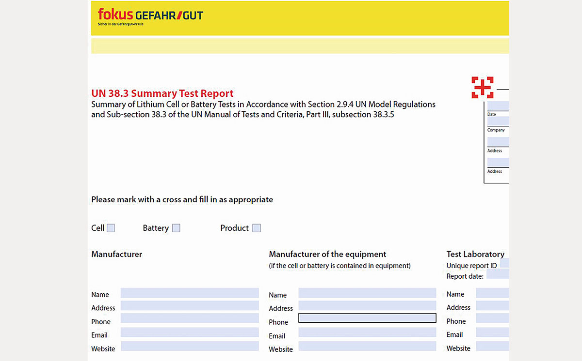 Test Report UN 38.3 Lithiumbatterien